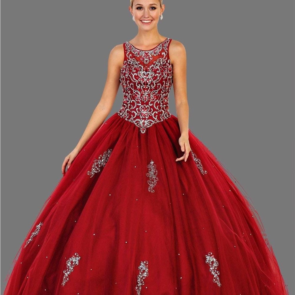 Elegant Designer burgundy Embellished Gown Quinceañera/ Prom Ball Gown NWT